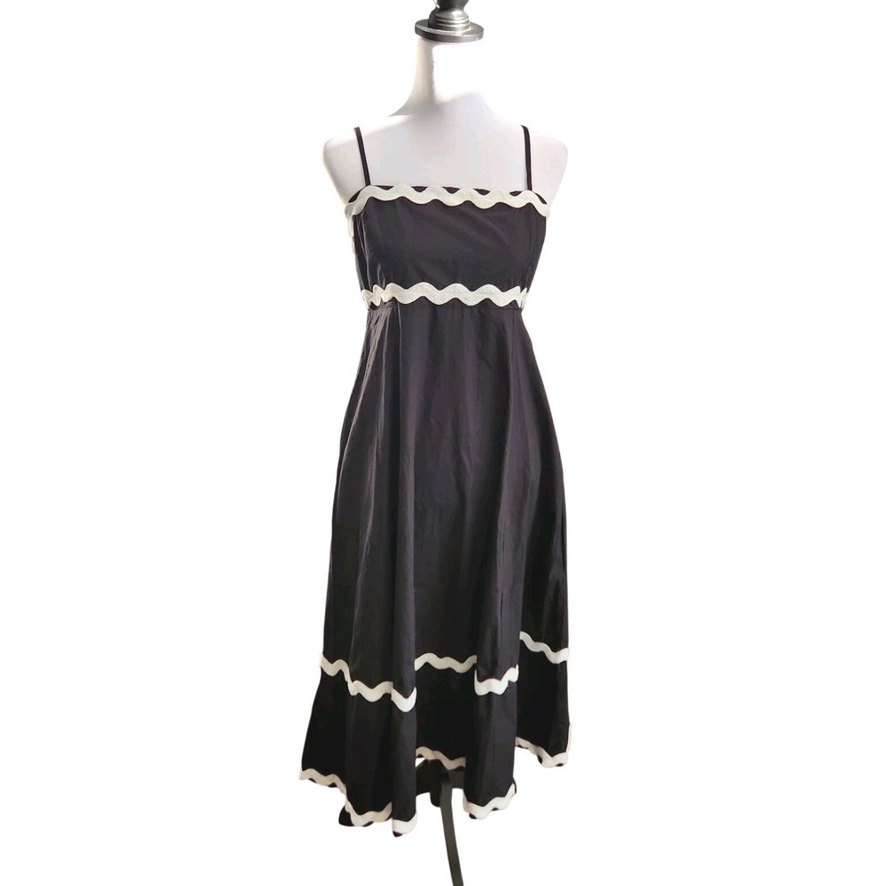 SIM & SAM Black Ric Rac NWT Midi Dress |‎ Boho Coquette Kentucky Derby Dress L